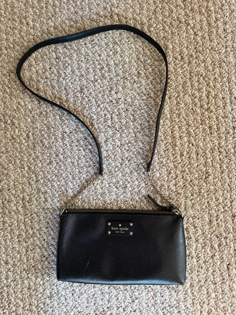 kate spade Black Pebbled Leather Chain-Accent Crossbody